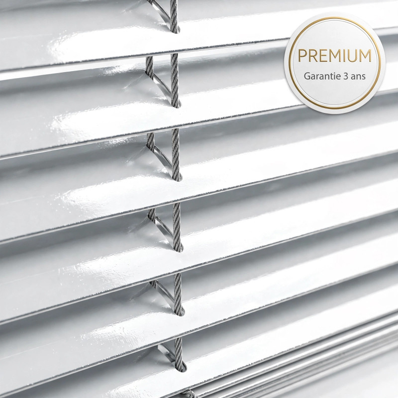 Store venitien aluminium 15mm blanc 9016 sur mesure PREMIUM lames fines 15mm laquees four garantie 3 ans